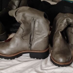 Sun + Stone Metallic Gray Combat Boots